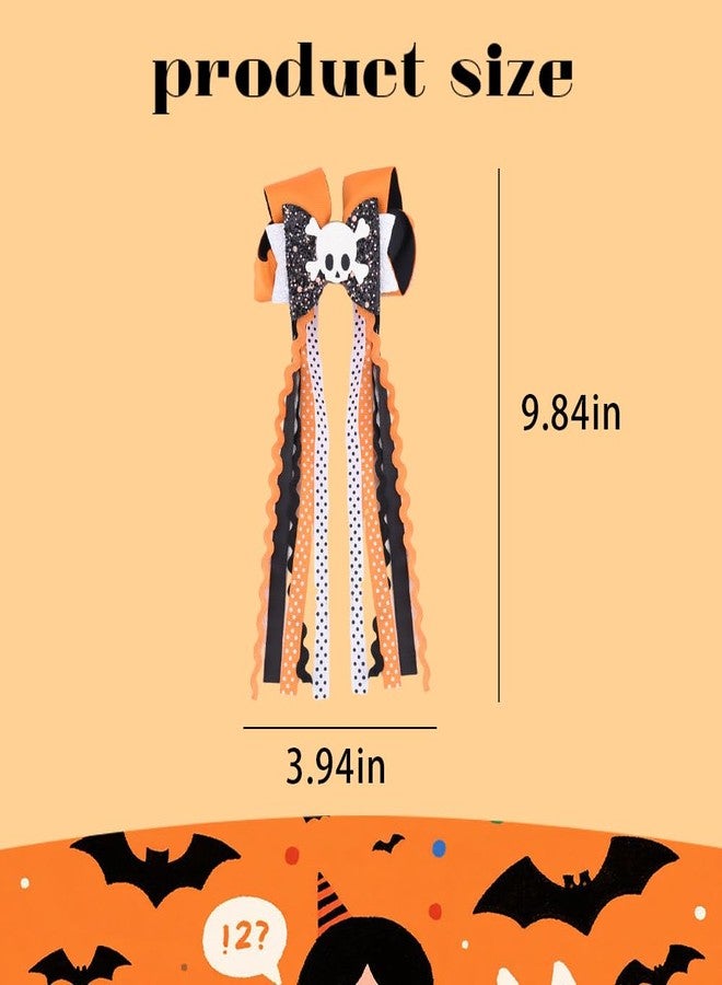 Yreamont Womens Halloween Hair Bow with Long Polka Dot Tassel Tail, Double Layer Bow Hair Clips for Women Halloween Costume Accessories for Women Girls with Skull Hair Clip for Makeup Party Decor - Image 2
